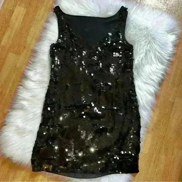 Banana Republic Black Sequin Formal Mini Dress 4 Petite - Picture 6 of 10